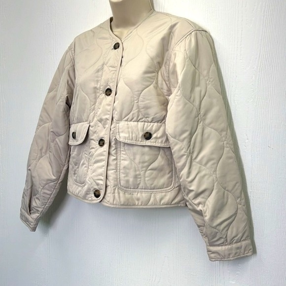 H&M - Quilted Taupe Brown ButtonFront Pockets Long Sleeve Lightweight Jacket XS - Picture 5 of 11